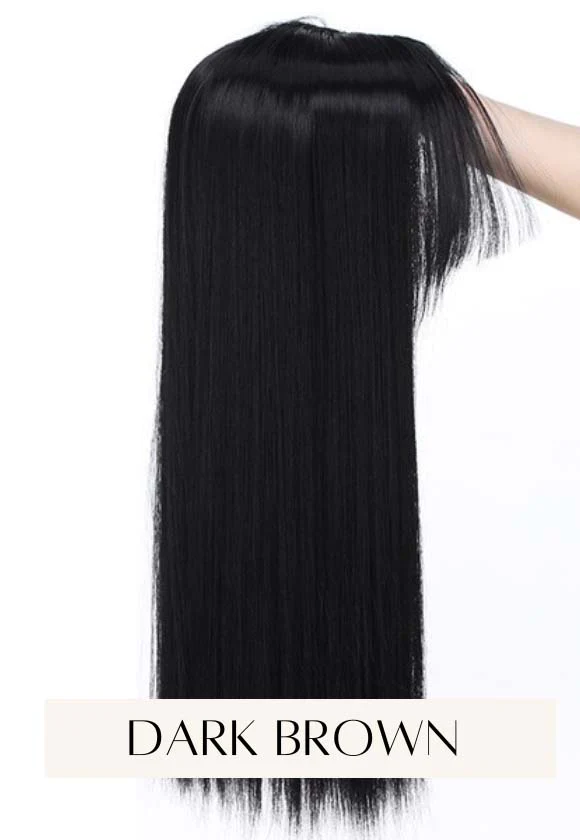 DARK BROWN HAIR TOPPER WITH BANGS